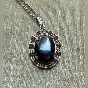 Vintage Hematite Sterling Silver Filigree Lace Pendant Charm